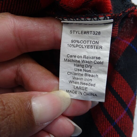 Rosette Red Black Plaid Long Sleeve Button Up Flannel Shirt Women Size L Pockets - Picture 9 of 13